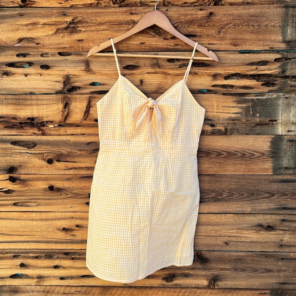 ABERCROMBIE & FITCH | Yellow Gingnam Plaid Tie Front Mini Dress S